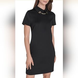 Black Halston Heritage Mini Cocktail Dress | Gold Chain Collar